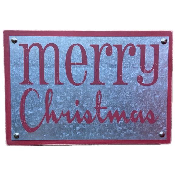 Designs By Kathy Merry Christmas Red Metal Wood Box Sign 8 x 12 inch - Picture 1 of 5